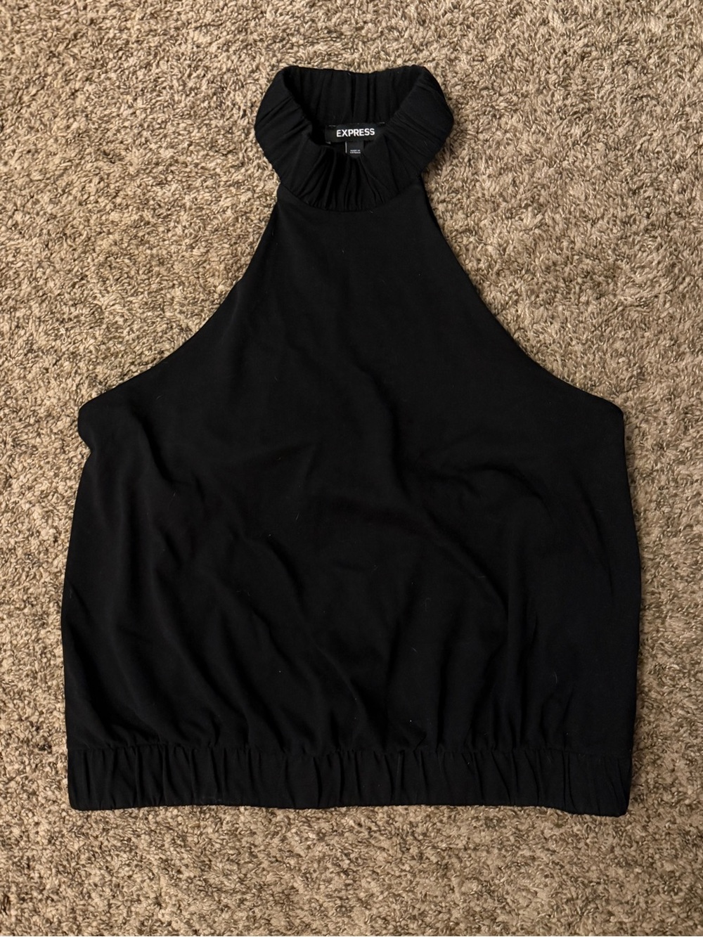 Express Black Halter Tank with Gathered Neck